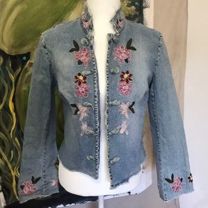 INC Floral Embroidered Jean Jacket Sz Small